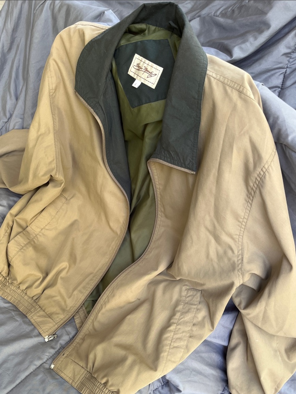 Men's Khaki Bomber Jacket with Dark Contrast Collar